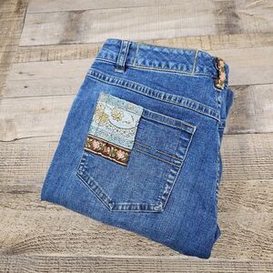 Blue Denim Women's Jeans with Floral Patch